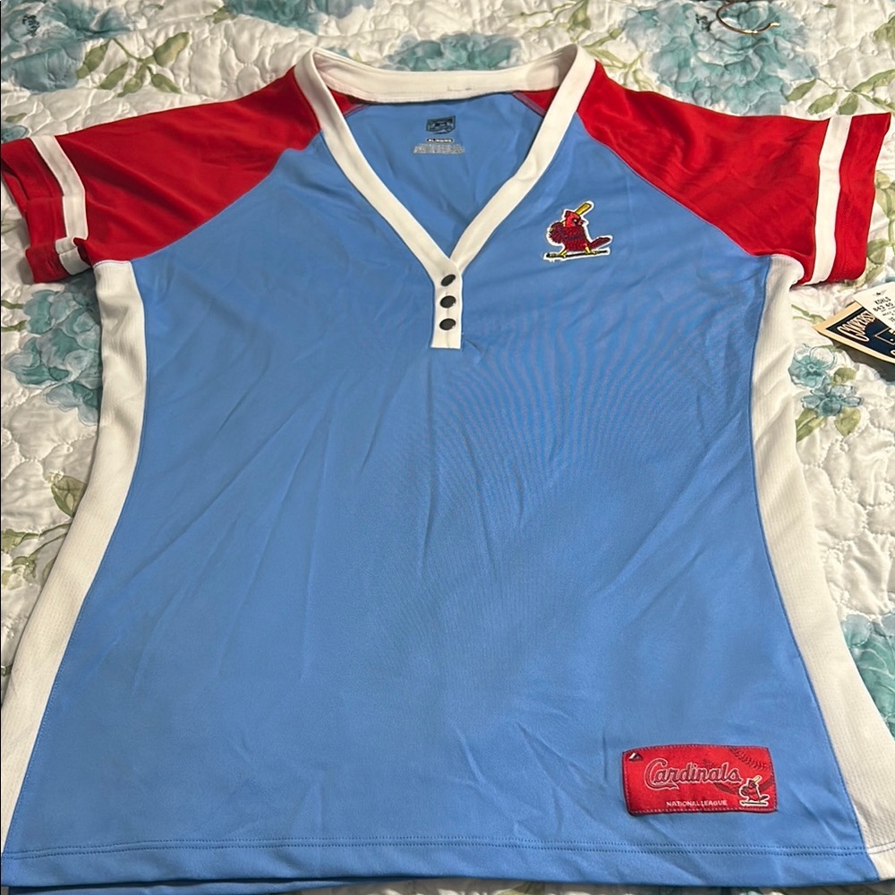 Majestic Cooperstown Collection Cardinals Baseball Red, Blue and White Tee